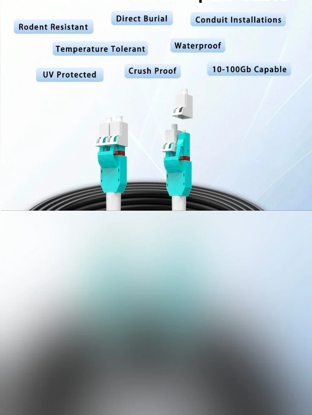 100M/328FT OM3/OM4 LC to LC Outdoor Armored Fiber Optic Patch Cable